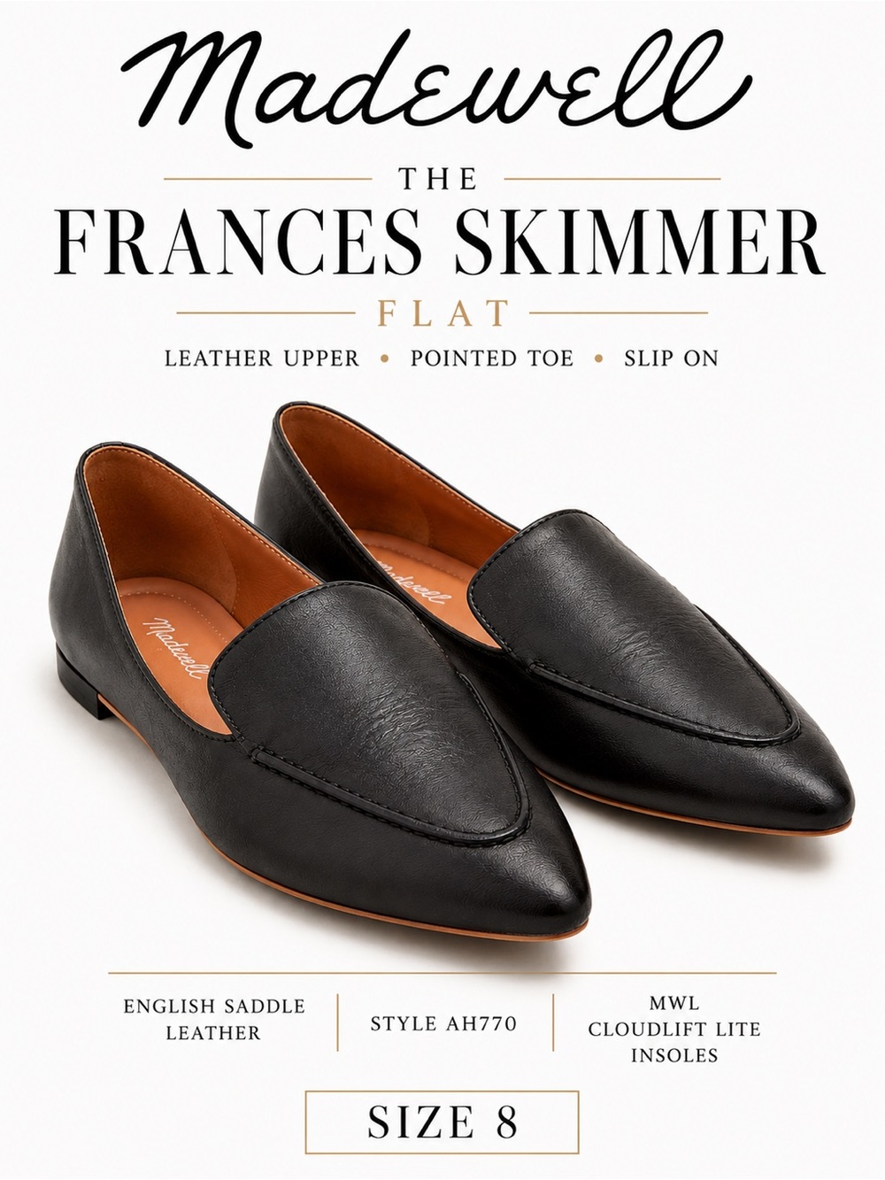 Madewell The Frances Skimmer Flat in Black Leather